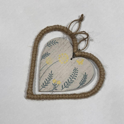 Floral Print And Jute Heart Ornament