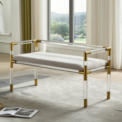 Bedroom Bench, Clear Acrylic and Gold Stainless Steel Combination