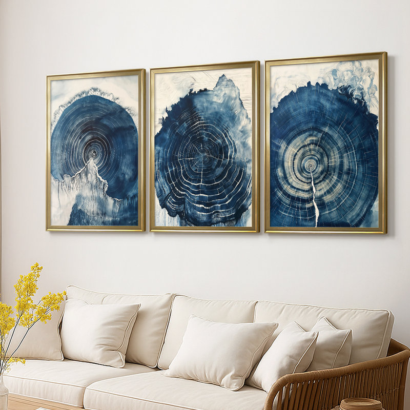 ABSTRACT Series CCV III - Toile tendue avec châssis sur mesure - 3 pièces, H 21 po x l 30 po, Doré
