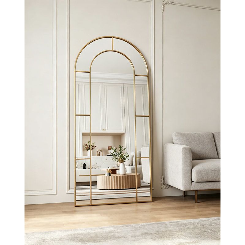 Arched Full-Length Mirror – Vintage Window-Style Floor Mirror, Metal Frame Rustic Wall Art Panel For Bedroom, Living Room, Entryway