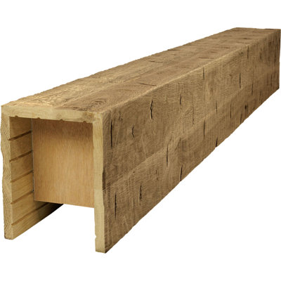 AmeriCraft Wood Hand Hewn Beam, 3-Sided (U-Beam), 5 1/2"W x 5 1/2"H x 120"L, Dark Walnut Finish, Stain Grade White Oak