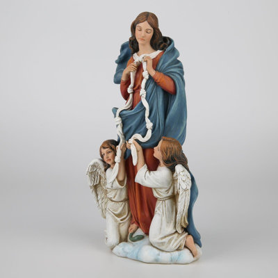 Virgin Mary And Angel With Holy Rosary Statue Ornament, Religious-Style Home Decor, Catholic Icon For Living Room, Fireplace, Bookshelf, Or Tabletop Display.