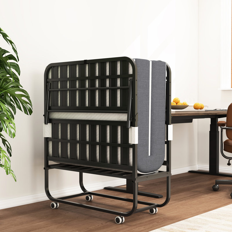 Lit simple pliant avec matelas de soutien - Extra portable pour les invités, structure en métal, 75 po x 38 po, bureaux pliables en mousse à mémoire de forme noire 38 po, construction, rangement facile
