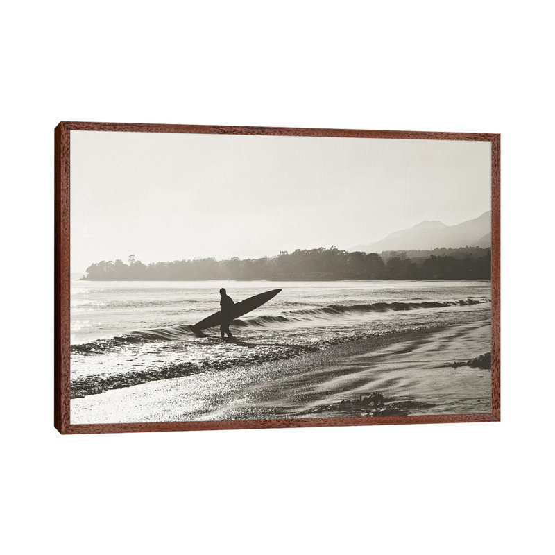 BW Surfer No.3 by Myan Soffia - Print on Canvas, 45.72cm H x 66.04cm W x 3.81cm D, Classic Brown Wood Framed