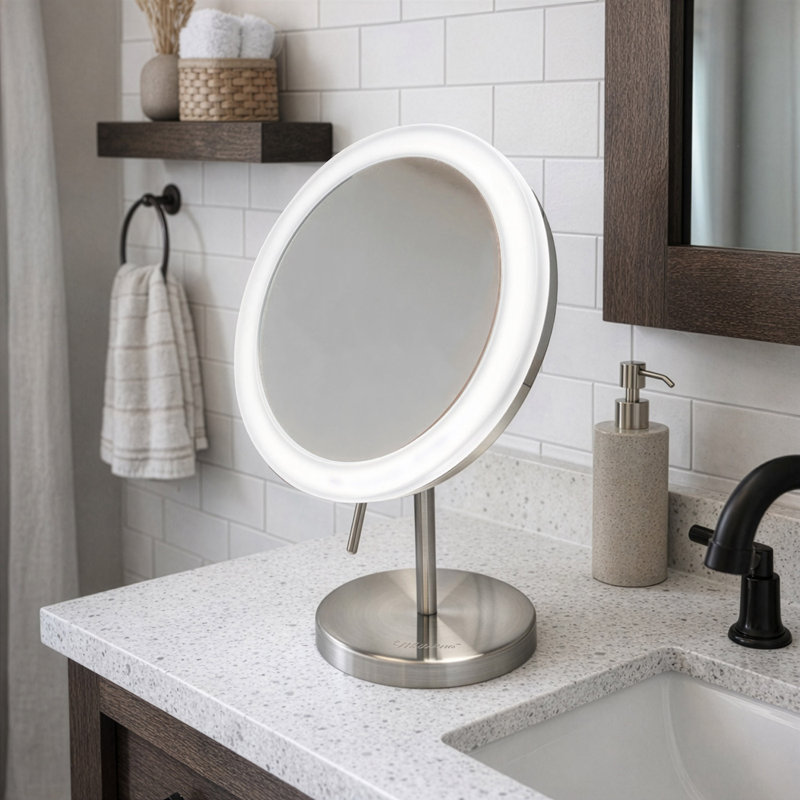 Miroir de maquillage/rasage à del autoportante, Nickel brossé
