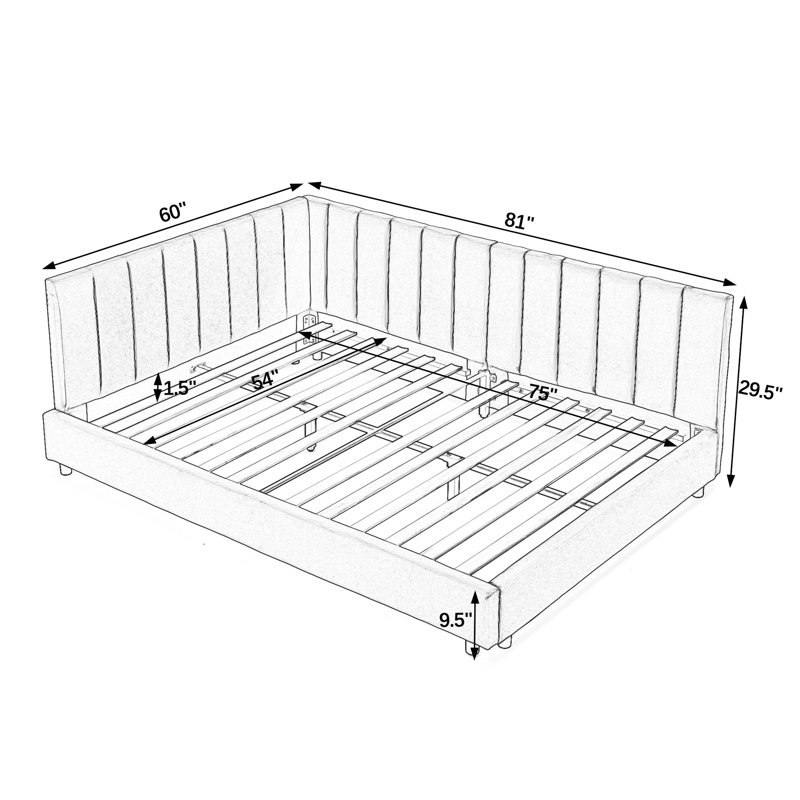 Lit de jour double avec revêtement en velours, solide et confortable / pour un lit de maison élégant, rembourré, Grey