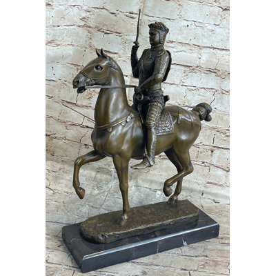 Statue de bronze médiéval du roi Arthur à cheval 16 po x 10 po