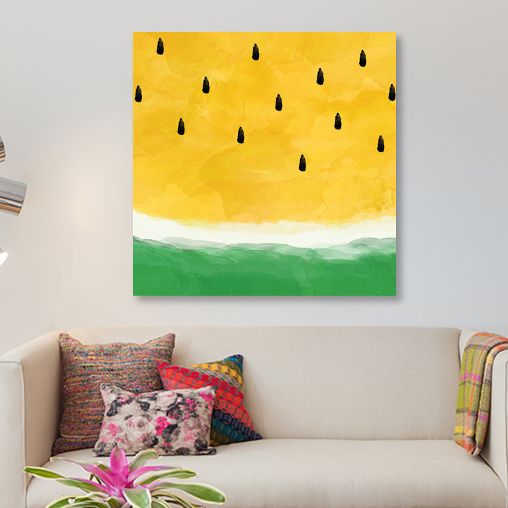 «Watermelon Abstract», reproduction d'impression sur toile en jaune, H 12 po x l 12 po x P 1,5 po, Toile tendue, Pas de tapis