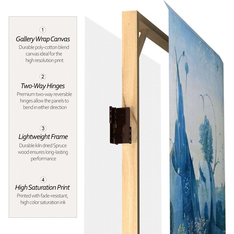 84" x 38.75" Tall Double Sided Garden of Delights Canvas 3 Panel Room Divider