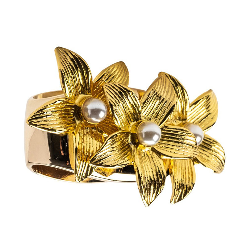 Three Flower Napkin Ring With Pearl Center
