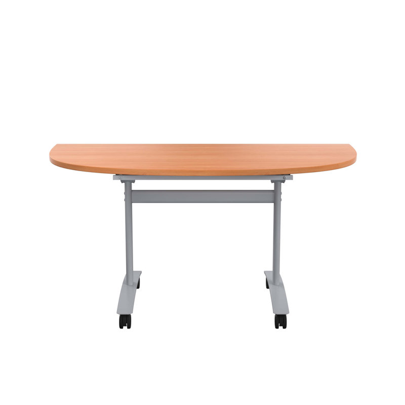 Buariki Half-circle 2 Person Flip Top 140cm L Modular Training Table with Casters, Beech