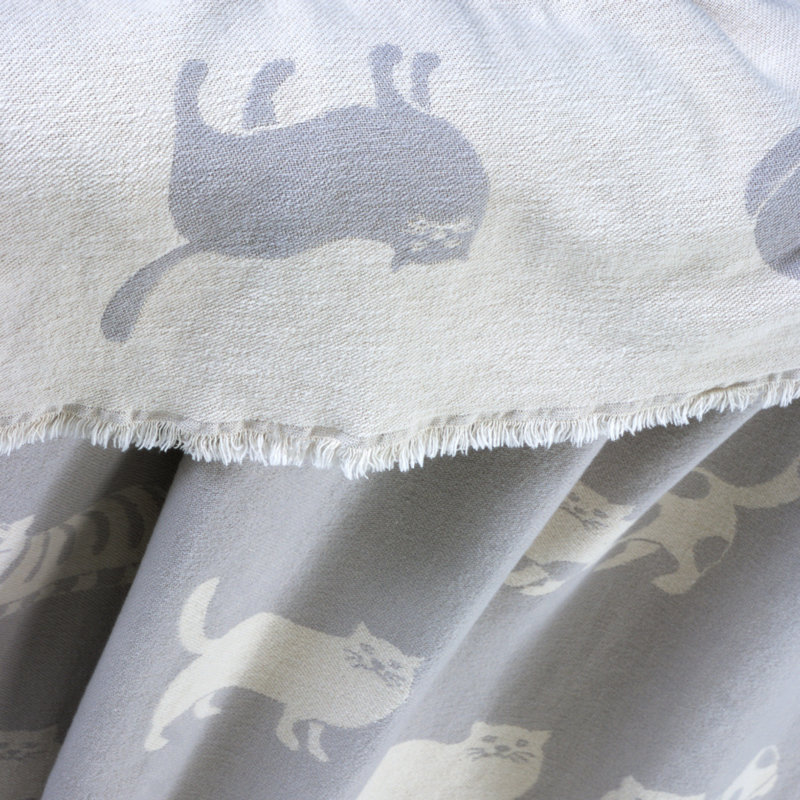 Cat Cotton Throw, Light Grey/White