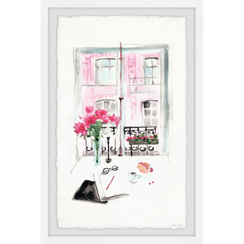 « window view », reproduction de peinture à l’aquarelle encadrée, H 12 po x l 8 po