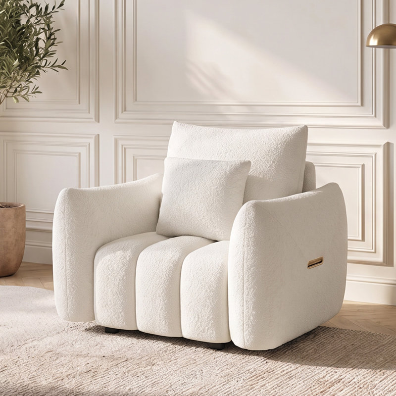 Fauteuil d'appoint en tissu 38 po avec siège moelleux, Beige / Blanc