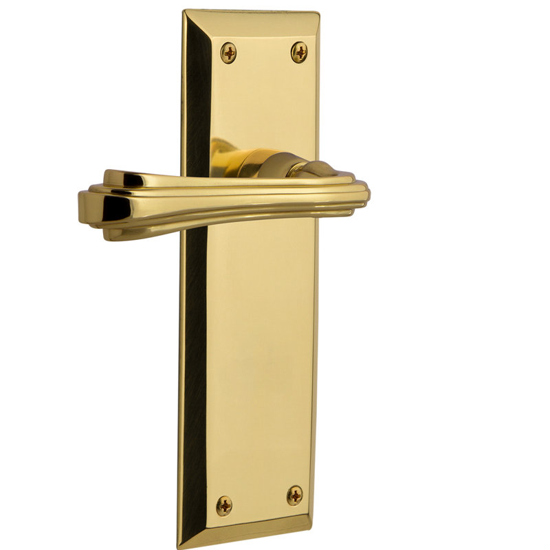 New York Plate Single Dummy with Fleur Lever, Polished Brass, Left Handed