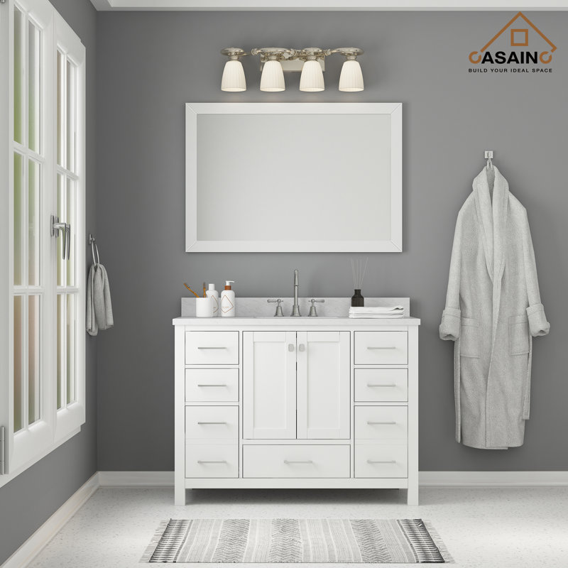 22 po P 35,4 po Meuble-lavabo blanc en H avec miroir, Blanc
