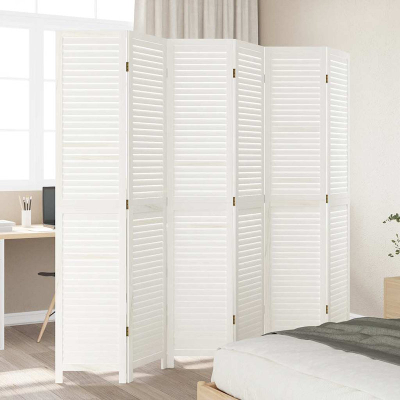Trista Solid Wood Accent Room Divider, White, 220cm H x 215cm W, 6 Panels