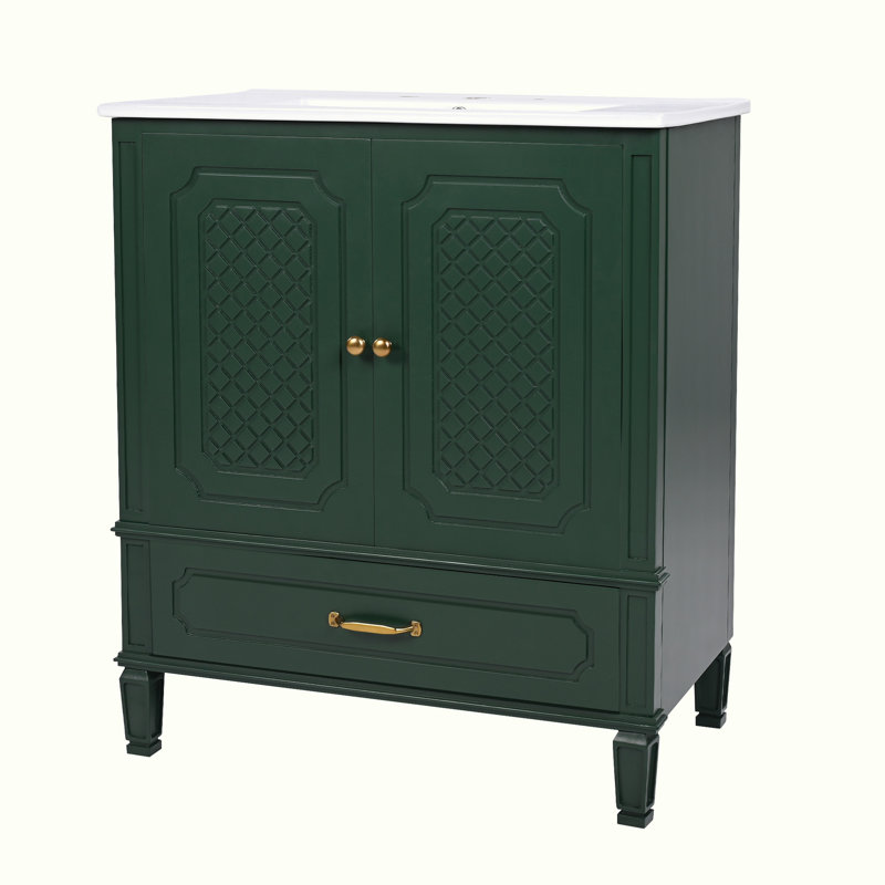 Bathroom Vanity with Sink, Cabinet with Drawers, Green, Gold