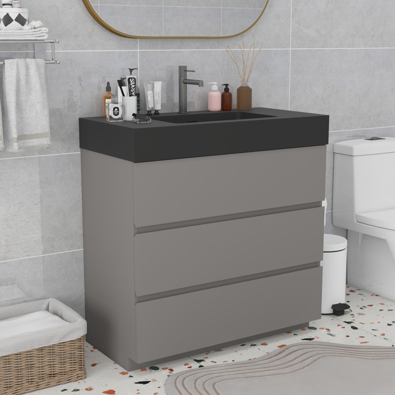 Modern Bathroom Vanity with Sink, Gray, Black