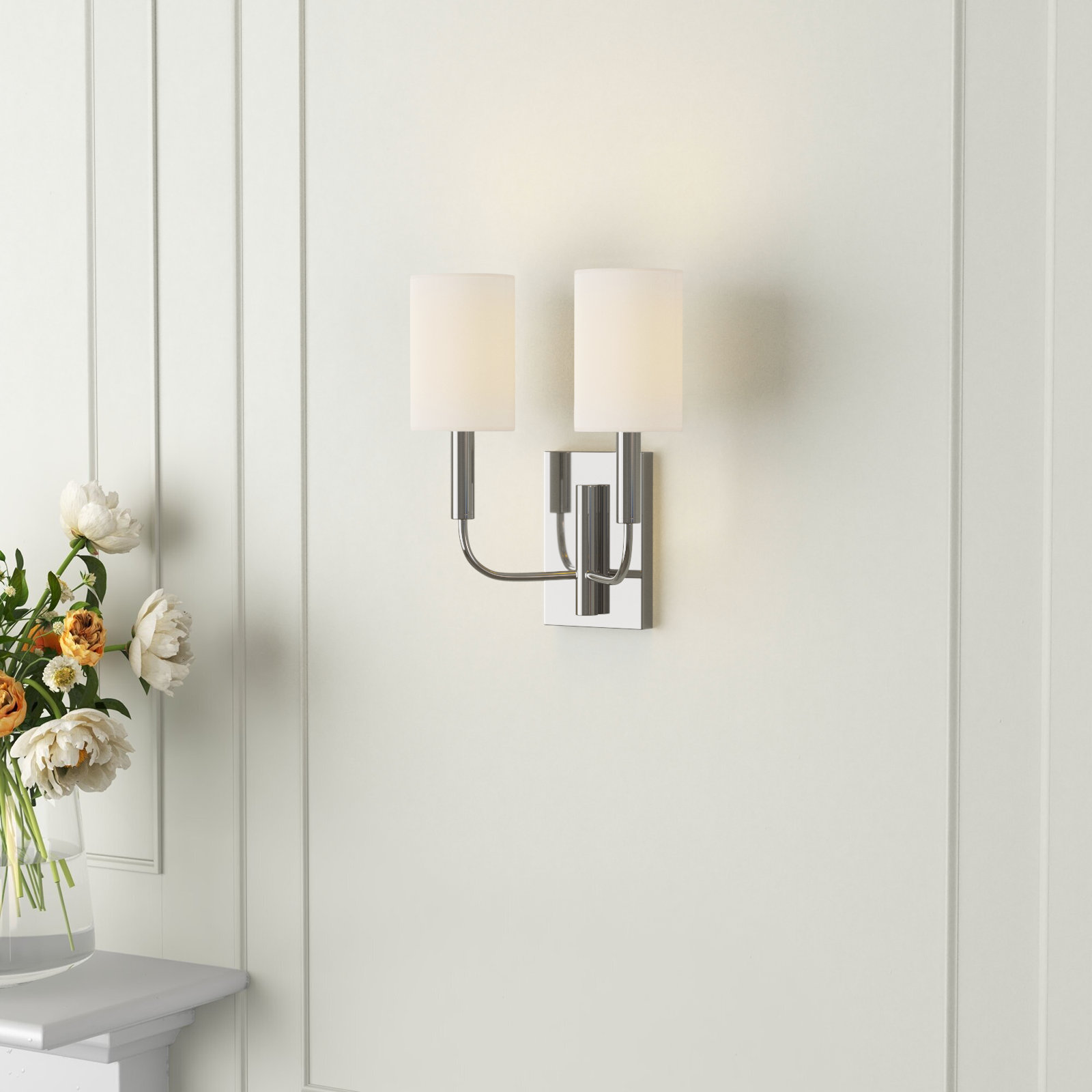 Tedder 2-Light Dimmable Candle Wall Light, Polished Nickel