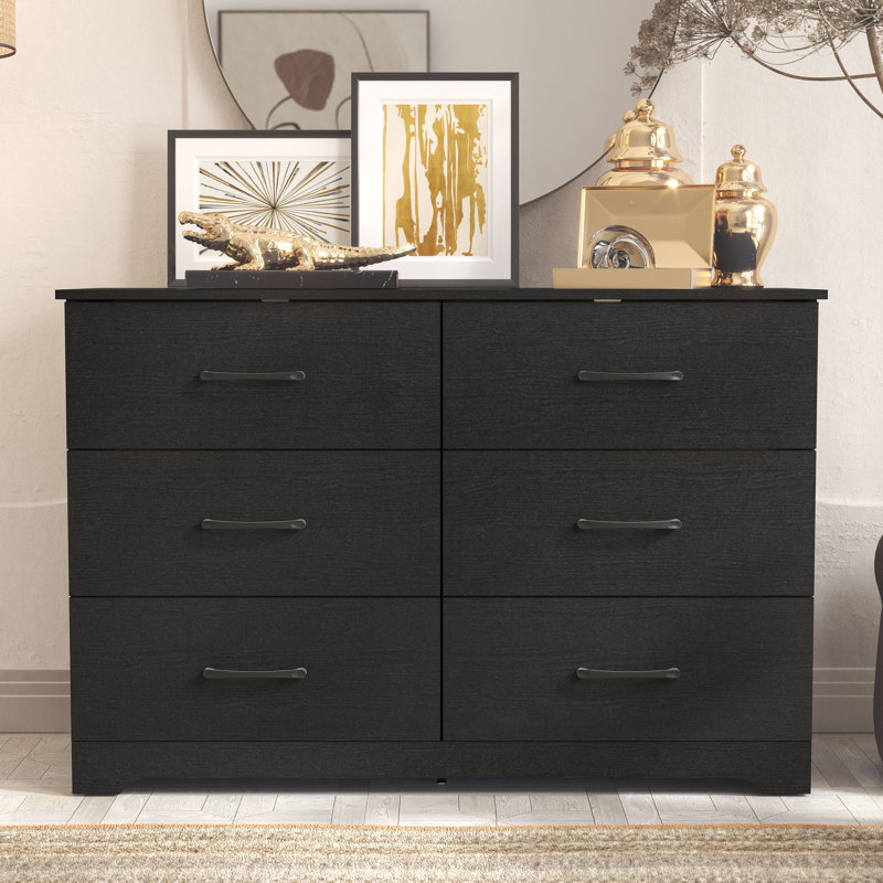 Arkia 47" W 6-Drawer Manufactured Wood Dresser, Black Oak/STURDY