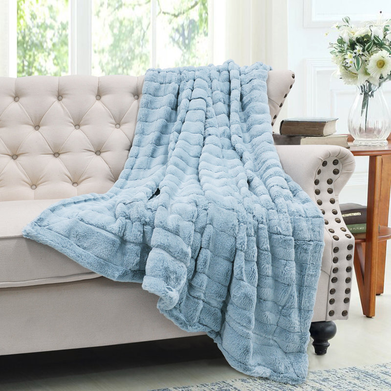 Knitted Throw Blanket, Forget-Me-Not, 127cm W x 152.4cm L