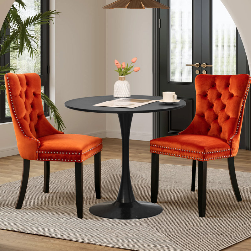 Ensemble de table de salle à manger rond avec 2 chaises , Noir, noir, noir, noir, Orange / noir