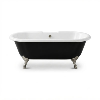 La baignoire sur pattes en acrylique à deux extrémités noire et blanche de 66 po avec trous de robinet à fixation sur le comptoir de 7 po par Strom Living