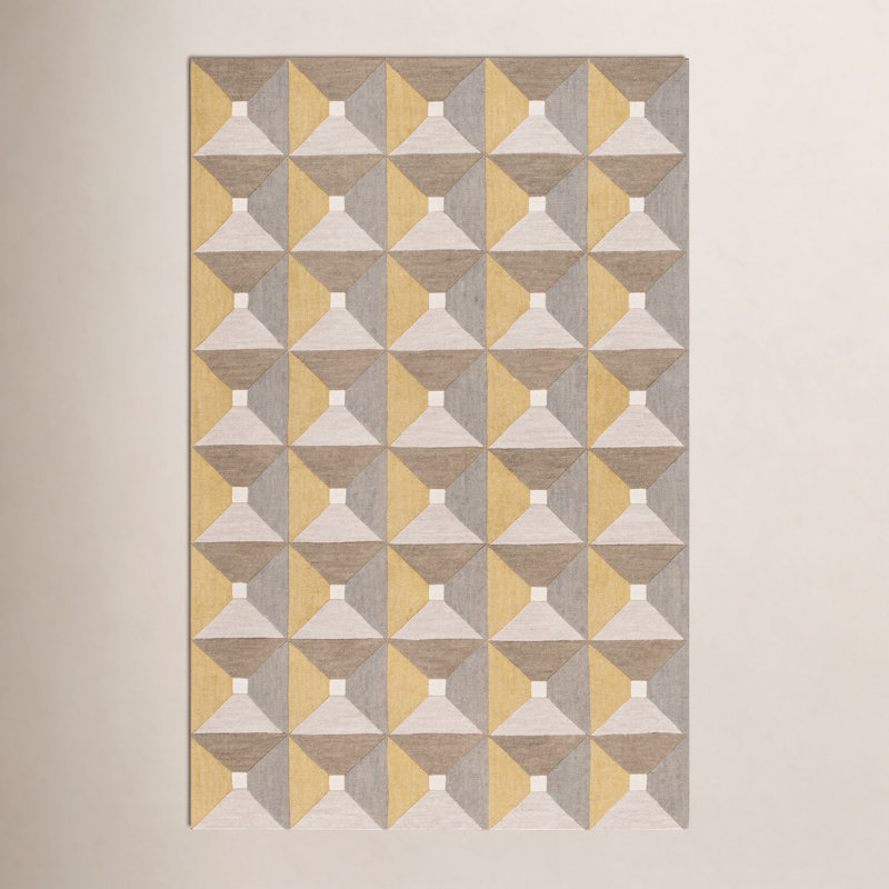 Tapis doré / gris en laine / coton touffeté à la main Gilderoy, Rectangulaire 3 pi x 5 pi