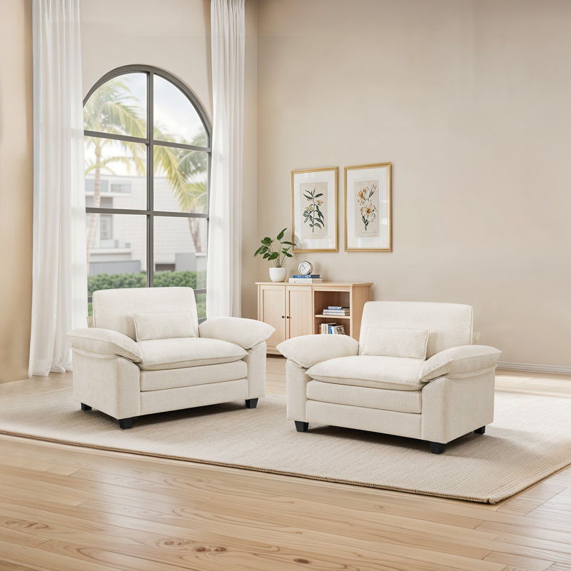 Upholstered Extra Wide Accent Chair   (Set of 2), Beige