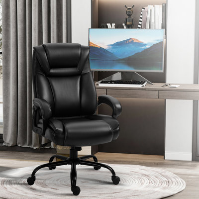 Grand et grand siège de bureau de 400 lb, cuir de polyuréthane noir, large, réglable en hauteur, pivotant pour une productivité accrue des bureaux en cuir, charge maximale, confort accru