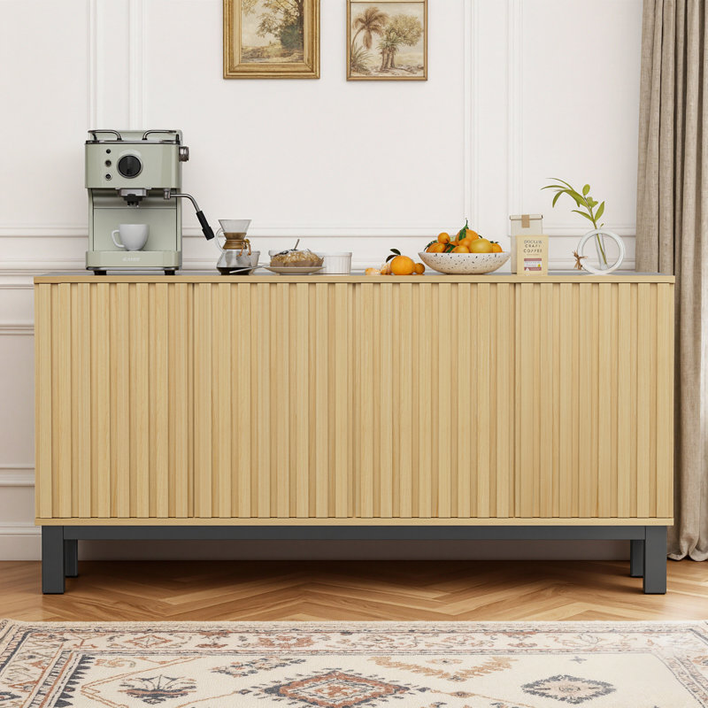 Buffet cannelé multifonctionnel de style bûche de 63 po - tablettes réglables, pour la salle à manger / salon / chambre à coucher