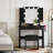 Makeup Vanity Desk with 10 Hollywood Bulbs, Fluted Dressing Table with Charging Station, 2 Drawers and 4 Open Shelves