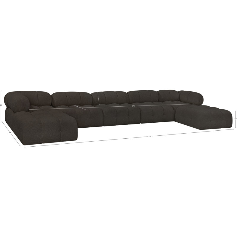 Ames 170'' Upholstered Sectional, Brown Boucle Fabric