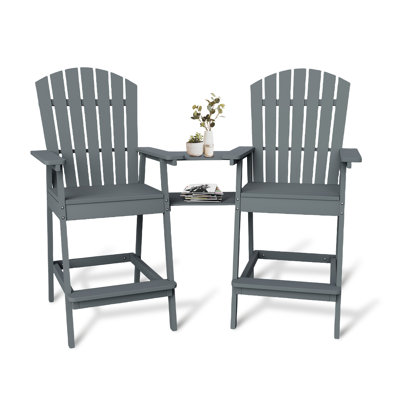 Ensemble de 2 tabourets de bar Adirondack avec dossier haut et tablette, gris