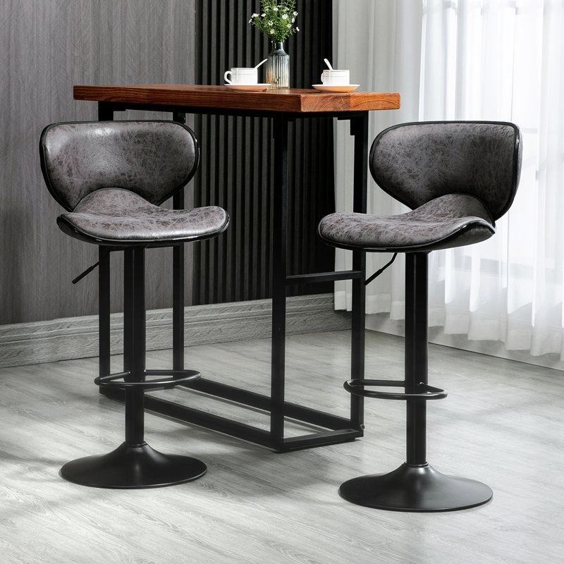 Abdus-Sami Swivel Upholstered Adjustable Height Counter Stool with Metal Frame, Dark Grey