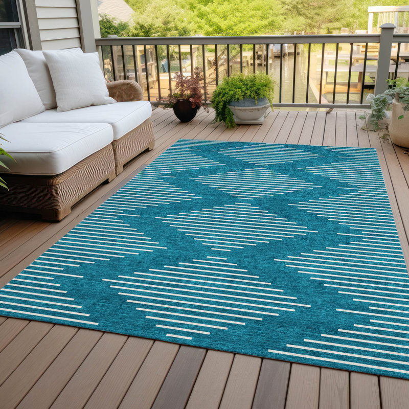 Velina Teal Washable Indoor-Outdoor Rug - , 5' x 7'6"