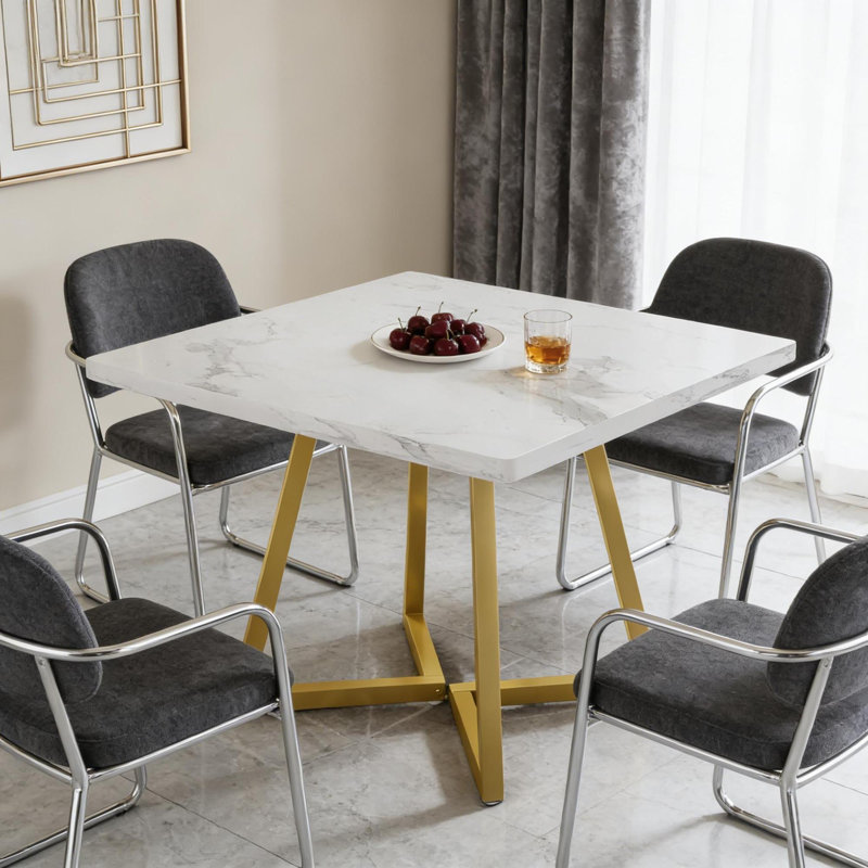 Tables de salle à manger compactes dorées et blanches au charme industriel pour des espaces polyvalents