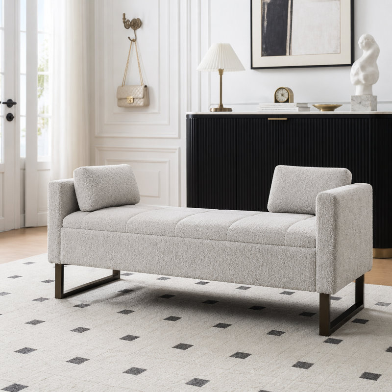 Banc de rangement rabattable avec revêtement en chenille, Light Grey