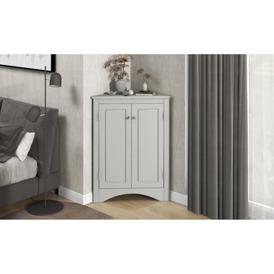 Grey Triangle Storage Cabinet With Adjustable Shelves - For Bedroom And Hallway Modern For A Clean Look