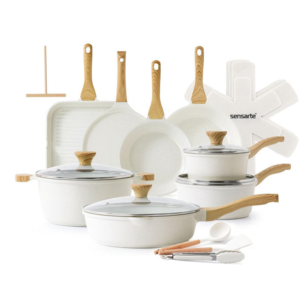 SENSARTE Nonstick Ceramic Cookware Set 22-Piece, Healthy Pots and Pans Set, Non-toxic Kitchen Cooking Set with Stay-Cool Handles, Silicone Utensils and Pot Protectors, PFAS & PFOA &PTFE Free