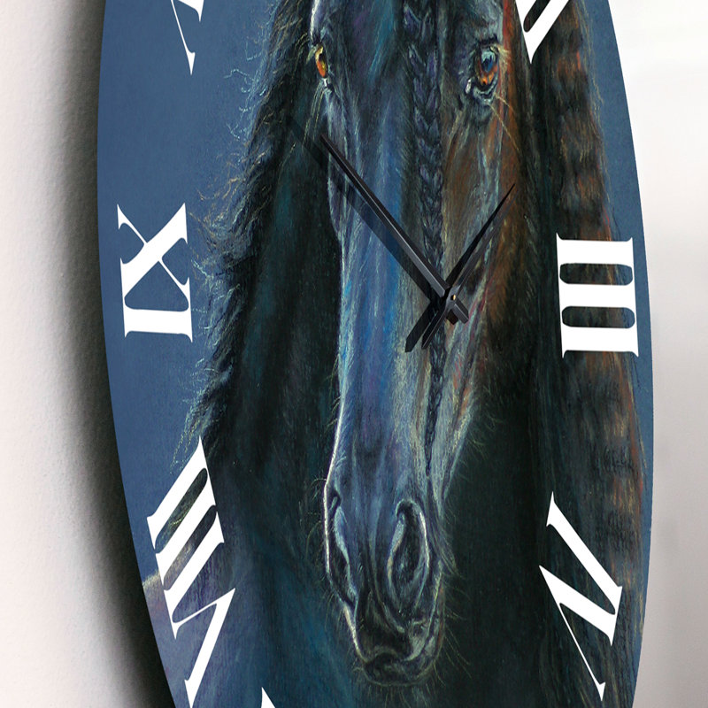 Portrait de cheval frison - horloge murale de ferme, Petit
