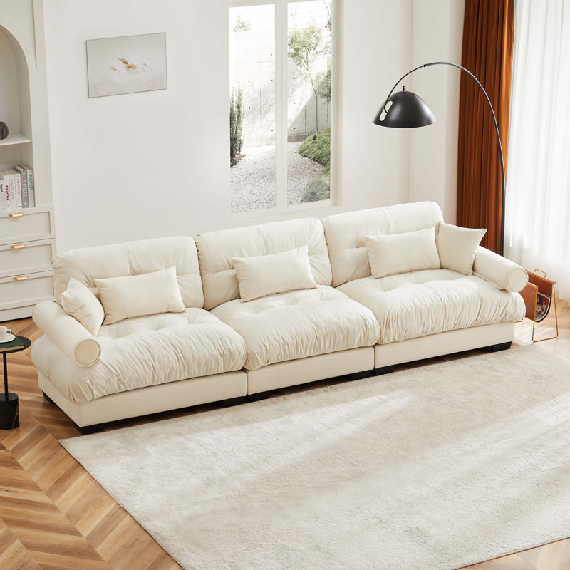 Très grand canapé en velours moderne à 3 places, canapé surdimensionné, siège confortable et dossier confortable, avec coussins de taille et coussins décoratifs