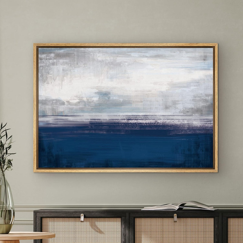 «Minimal Landscape Clouds Over The Navy Blue Sea Coastal Ocean Abstract Modern», reproduction d'art sur toile