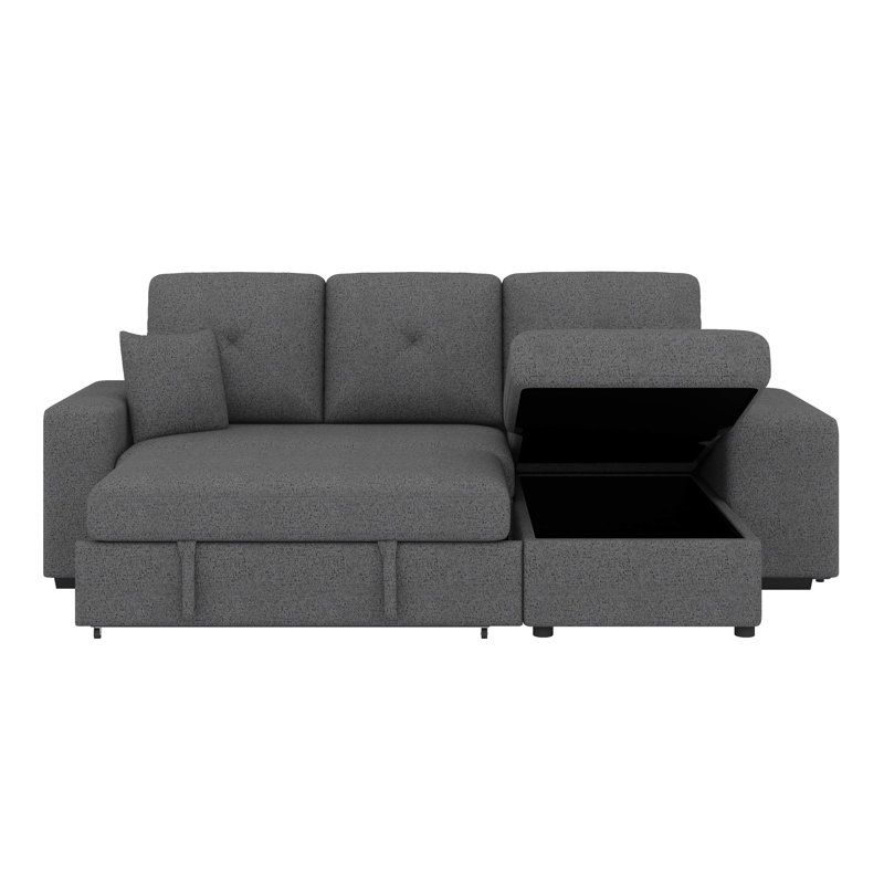 Canapé-lit modulaire réversible avec canapé-lit et méridienne avec rangement et 2 tabourets, Noir bleu