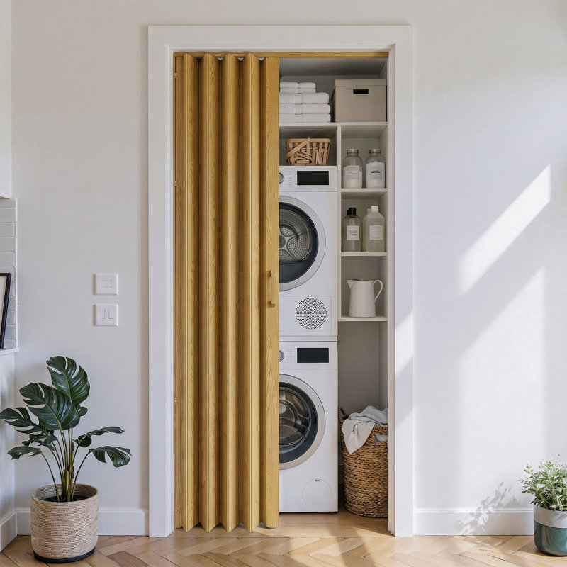 Porte accordéon pliable en PVC / vinyle H 80 po, 48 po x 80 po, Chêne
