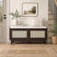 Banc d'entrée en rotin avec rangement Boho, banc à chaussures rembourré avec portes doubles, rangement en bois