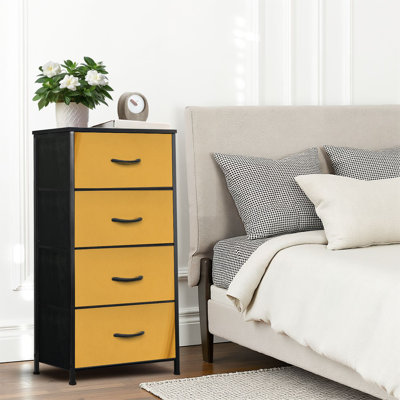 Commode 4 tiroirs pour chambre à coucher, commode étroite, plateau en bois et structure en fer de travail 18 po x 37,5 po - (l x H)