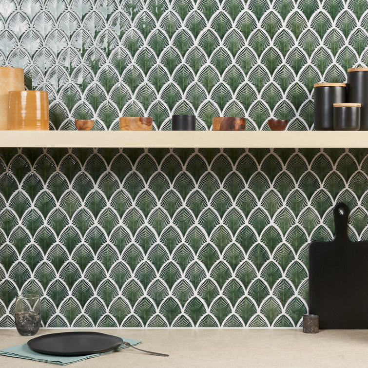 Divine 9.05'' W x 12.79'' Polished Glass Fishscale Mosaic Wall Tile (0.8 Sq. Ft. / Each)