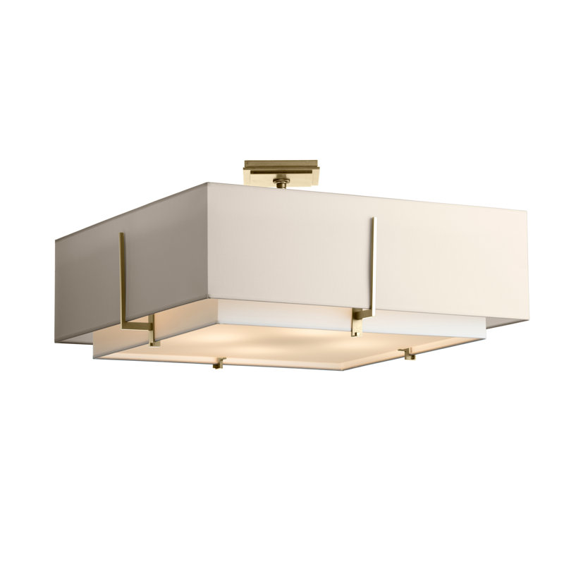 Exos Square Large Double Shade Semi Flush Mount, Vintage Platinum, Flax